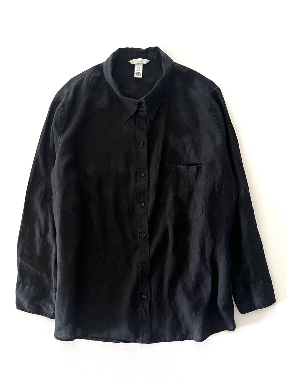 H&M Linen Long Sleeve Button Front Shirt in Black Size XXL